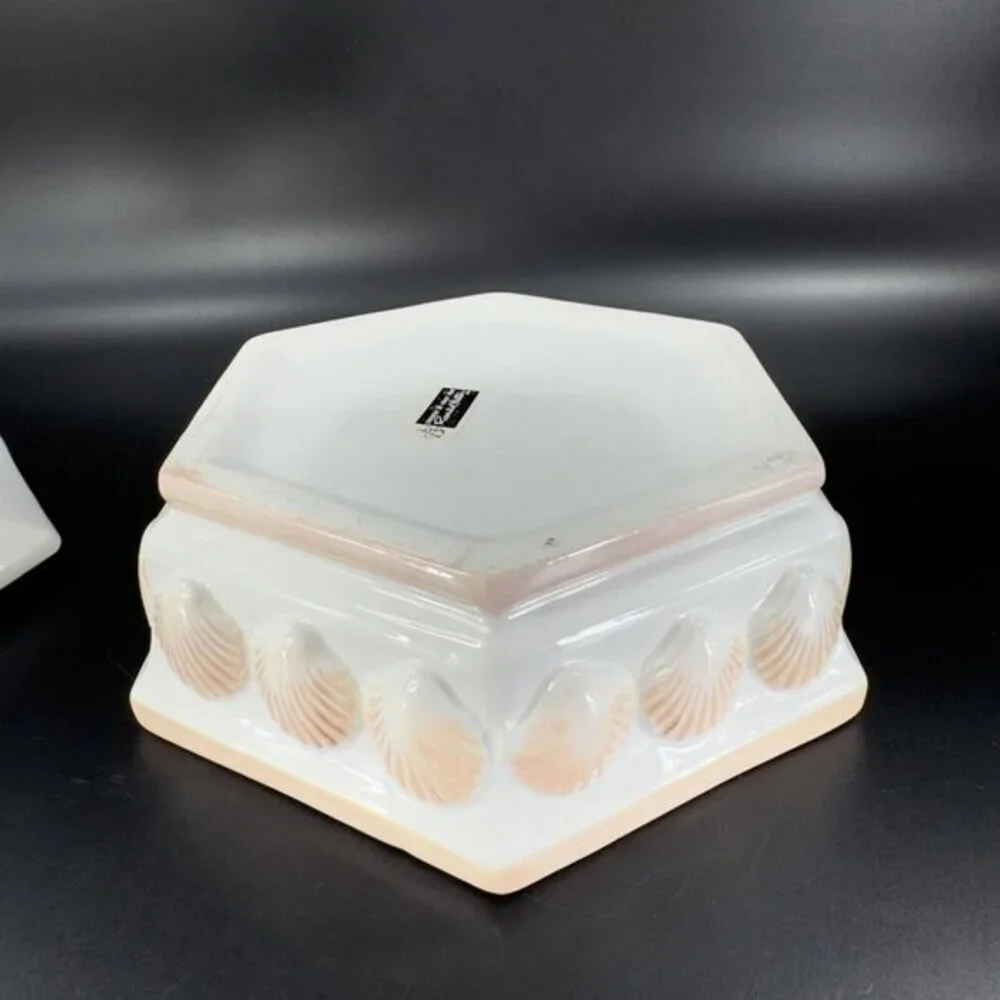 Vintage Rosenthal Netter Hexagonal Seashell Container Jar With Lid Made in Italy
